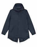 A Stanley/Stella SX204 hooded coat in dark blue featuring a button-up front and two side pockets.
