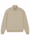 The SX216 by Stanley/Stella is a beige pullover featuring a quarter zip and ribbed cuffs and hem.