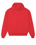 Stanley/Stella SX217 red hoodie, featuring a front pouch pocket and ribbed cuffs and hem, displayed against a plain white background.