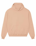 A Stanley/Stella SX217 hoodie in plain beige features a front pocket and long sleeves, laid flat with the hood up, showcasing its soft and comfortable fabric.