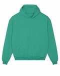 SX217 by Stanley/Stella is a teal green hooded sweatshirt featuring a front pocket and ribbed cuffs.