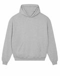 The SX217 hoodie by Stanley/Stella is shown on a white background. This plain gray hoodie includes a large front pocket and a drawstring hood, with soft fabric complemented by ribbed cuffs and hem, making it perfect for casual wear.
