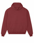 The SX217 by Stanley/Stella is a maroon hoodie with ribbed cuffs and a front pocket. The hood is positioned flat, and the hoodie is showcased against a white background.
