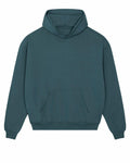 The Stanley/Stella SX217 is a plain, dark teal hoodie featuring a front pocket and drawstring hood, set against a white background. It comes with ribbed cuffs and hem for added comfort and style.