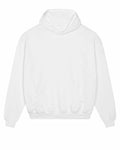 The Stanley/Stella SX217 is a plain white hoodie featuring a front pocket and a drawstring hood, laid flat against a white background.