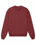 The Stanley/Stella SX218, a burgundy crewneck sweatshirt featuring long sleeves and ribbed cuffs, is laid flat on a white background.