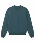 A Stanley/Stella SX218 sweatshirt in a plain, dark green hue, featuring a classic crewneck style and long sleeves, displayed against a white background. The design includes ribbed cuffs and a ribbed hem, offering a simple and timeless look.