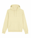 A simple, light beige hoodie featuring a front pocket and drawstrings from the SX225 collection by Stanley/Stella, displayed flat against a white background.