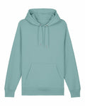 The SX225 hoodie by Stanley/Stella is displayed against a plain white background, showcasing its light teal color. It features a front pocket and drawstring hood, along with ribbed cuffs and hem for a snug fit.