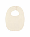The Stanley/Stella SX227 is a plain cream-colored baby bib featuring a round neckline and a snap closure at the neck.
