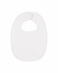 The SX227 by Stanley/Stella is a plain white baby bib featuring a convenient snap closure at the top.