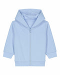 SX229 by Stanley/Stella, a light blue baby hoodie featuring a zipper and a hood, displayed on a simple white background.
