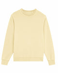 The SX230 sweatshirt by Stanley/Stella features a plain, light yellow design with a round neck and long sleeves. Crafted from soft fabric, it exudes a casual vibe perfect for everyday wear. The sweatshirt is displayed flat against a white background.
