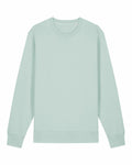 The SX230 by Stanley/Stella is a plain, light green sweatshirt featuring long sleeves, ribbed cuffs, and a round neckline, showcased against a plain white background.