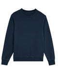 The SX230 from Stanley/Stella is a plain dark blue sweatshirt featuring long sleeves and a round neckline. It is laid flat, with ribbed cuffs and hem that provide a casual and comfortable look.