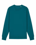 The Stanley/Stella SX230 is a plain teal long-sleeve sweatshirt with ribbed cuffs and a round neckline, showcased against a white background.