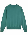 Introducing the Stanley/Stella SX231: a plain teal crewneck sweatshirt, featuring long sleeves and ribbed cuffs and hem. Crafted from soft and comfortable fabric, this stylish piece is presented against a clean white background.