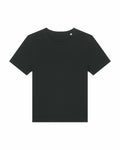 A photograph of the Stanley/Stella SX234, a plain black t-shirt featuring short sleeves and a crew neckline, is shown against a white background.