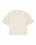 A Stanley/Stella SX235 T-shirt in plain beige, featuring short sleeves and a round neckline, laid flat on a white background.