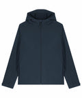 A Stanley/Stella SX238 hooded jacket in dark blue, featuring a full-length front zipper and long sleeves, displayed on a plain background.