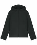 A Stanley/Stella SX239 jacket in dark green featuring a hood, front zipper, and long sleeves, displayed against a white background.