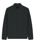 The Fleece is a plain black zip-up jacket with a stand collar, long sleeves, and two side pockets. Shown laid flat on a white background, it features a simple, minimalist design.
