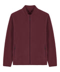 The Fleece is a plain maroon zip-up jacket featuring a high collar and two side pockets, shown on a white background.
