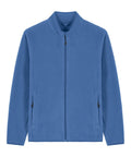 The Fleece is a plain blue zip-up jacket featuring long sleeves, a stand-up collar, and two zipped side pockets. The jacket is displayed flat on a white background.