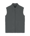 The Gilets & Body Warmers waistcoat in grey features a sleeveless design, full front zip, two side pockets, and a stand-up collar, shown laid flat on a white background.