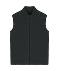 The Gilets & Body Warmers is a black sleeveless zip-up waistcoat with a high collar, two front pockets, and a plain design, shown laid flat on a white background.