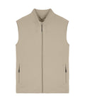 The Gilets & Body Warmers is a beige, sleeveless zip-up gilet featuring a stand-up collar and two zipped side pockets, shown flat on a white background.