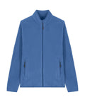 The "Fleece" is a plain blue jacket featuring a front zip, long sleeves, and two zipped side pockets, shown against a white background.