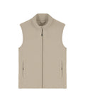 The Gilets & Body Warmers beige sleeveless fleece gilet features a front zip, two zipped side pockets, and a stand-up collar, displayed flat on a white background.