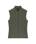 The Gilets & Body Warmers is an olive green sleeveless fleece gilet with a full front zip and two zipped side pockets, displayed flat on a white background.