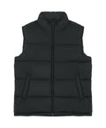A "Gilets & Body Warmers" black sleeveless puffer gilet with front zip fastening and two side pockets, displayed flat on a white background.