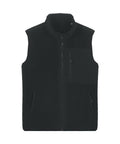 The Gilets & Body Warmers black fleece gilet features a high collar, front zip fastening, two zipped side pockets, and one zipped chest pocket, shown flat against a plain white background.