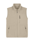 The Gilets & Body Warmers is a beige fleece gilet with a high collar, front zip, and three zipped pockets—one on the chest and two at the hips. It features a textured, soft look and is sleeveless.