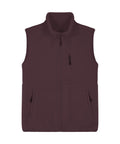 The Gilets & Body Warmers is a sleeveless maroon fleece gilet featuring a high collar, front zip, two zipped side pockets, and one zipped chest pocket, shown against a white background.