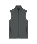 The Gilets & Body Warmers is a plain, sleeveless dark grey waistcoat featuring a full front zip, high collar, and two zipped side pockets, shown on a white background.