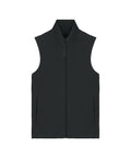 A black Gilets & Body Warmers sleeveless zip-up waistcoat with a high collar and two zipped side pockets, shown flat on a white background.