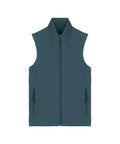 A teal Gilets & Body Warmers waistcoat featuring a sleeveless design, high collar, front zip, and two zipped side pockets is displayed flat on a white background.