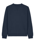 A dark blue, long-sleeved crew neck sweatshirt from Sweatshirts features ribbed cuffs, collar, and hem, shown against a white background.