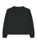 A sweatshirt crew neck in plain black with long sleeves and ribbed cuffs, shown against a white background.