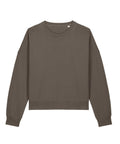 A muted brownish-grey long-sleeve sweatshirt with a crew neckline, ribbed cuffs, and a straight hem is shown flat against a white background. Product: Sweatshirts.