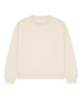 A cream-coloured crew neck sweatshirt with long sleeves, ribbed cuffs, and ribbed hem is shown laid flat on a white background.