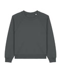 A Sweatshirts crewneck in dark grey is laid flat on a white background, featuring long raglan sleeves, ribbed cuffs, and a ribbed hem.