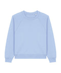 A plain light blue crew neck sweatshirt with long sleeves, ribbed cuffs and hem, and no visible logos or designs, laid flat on a white background.