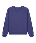 A solid blue, long-sleeve crew neck sweatshirt is displayed flat against a white background.