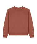 Sweatshirts: Long-sleeved, crew neck sweatshirt in solid rust/terracotta colour with ribbed cuffs, neckline, and hem. Shown laid flat on a white background.