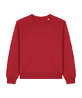 A red long-sleeved crew neck sweatshirt from Sweatshirts, featuring ribbed cuffs and waistband, is displayed flat on a white background.